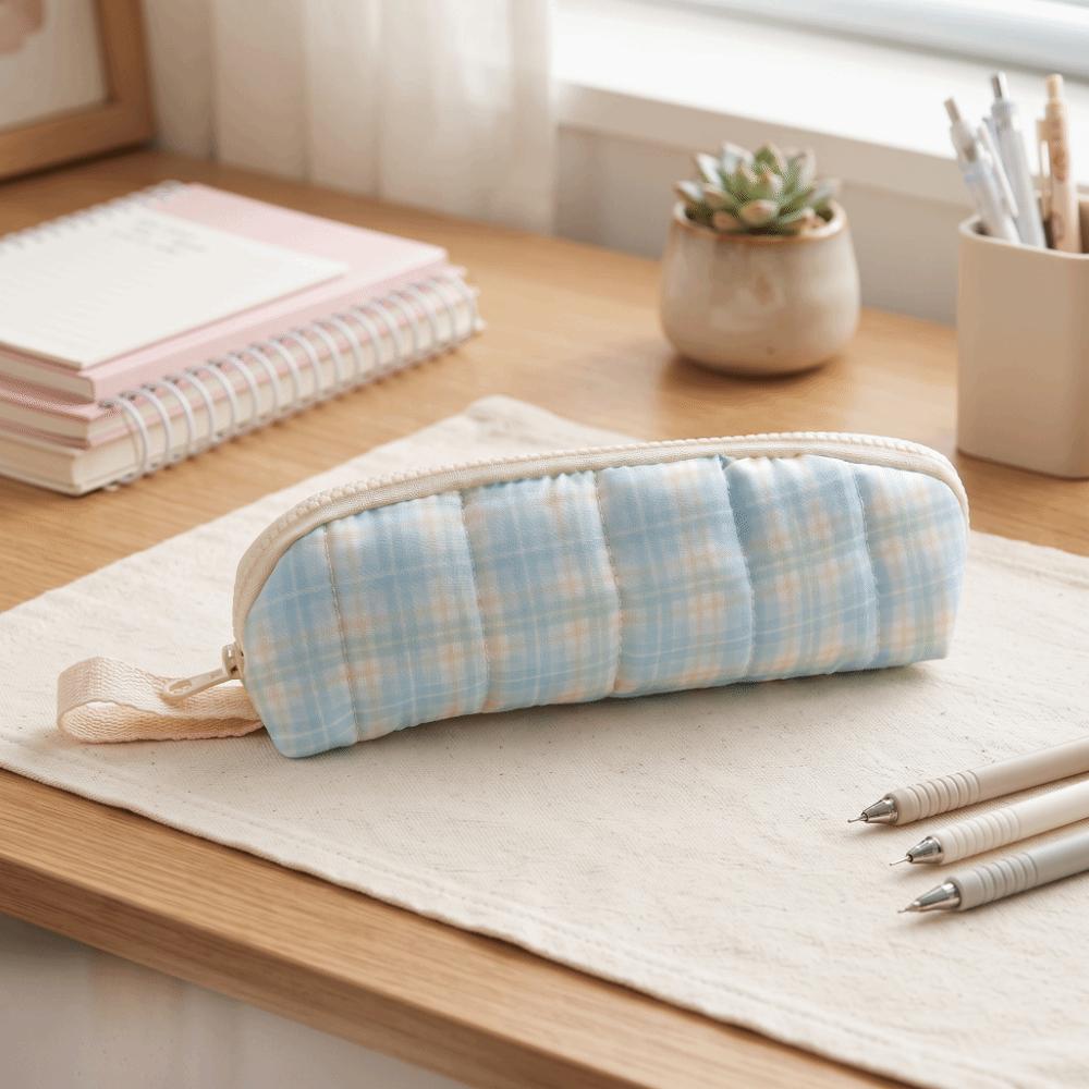 Large Capacity Pencil Bag Lattice Pen Box Cartoon Stationery Bag Students
