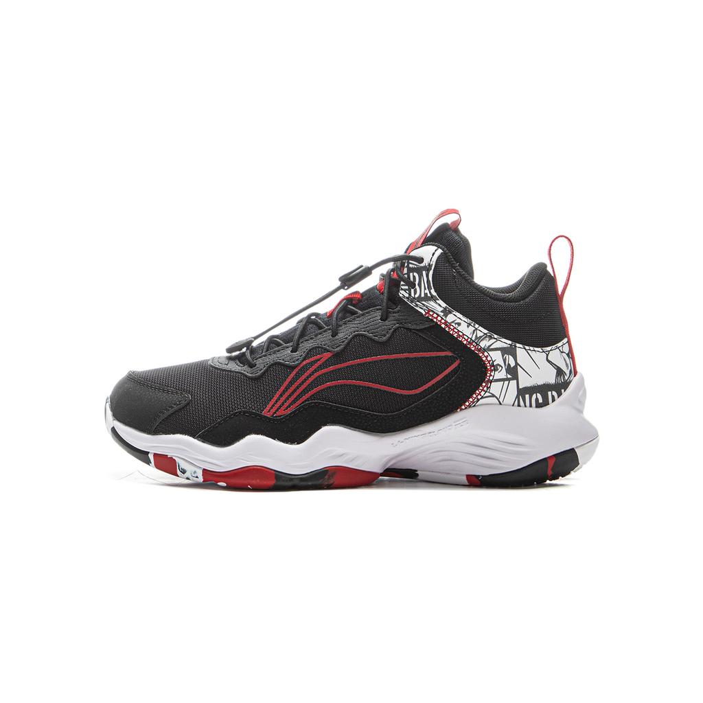 Li Ning Kids Pioneer Ling I TD Synthetic Leather Comfortable Shock Absorption Low Top Basketball Shoes Kids basketball shoes Black Red YKBU128-3