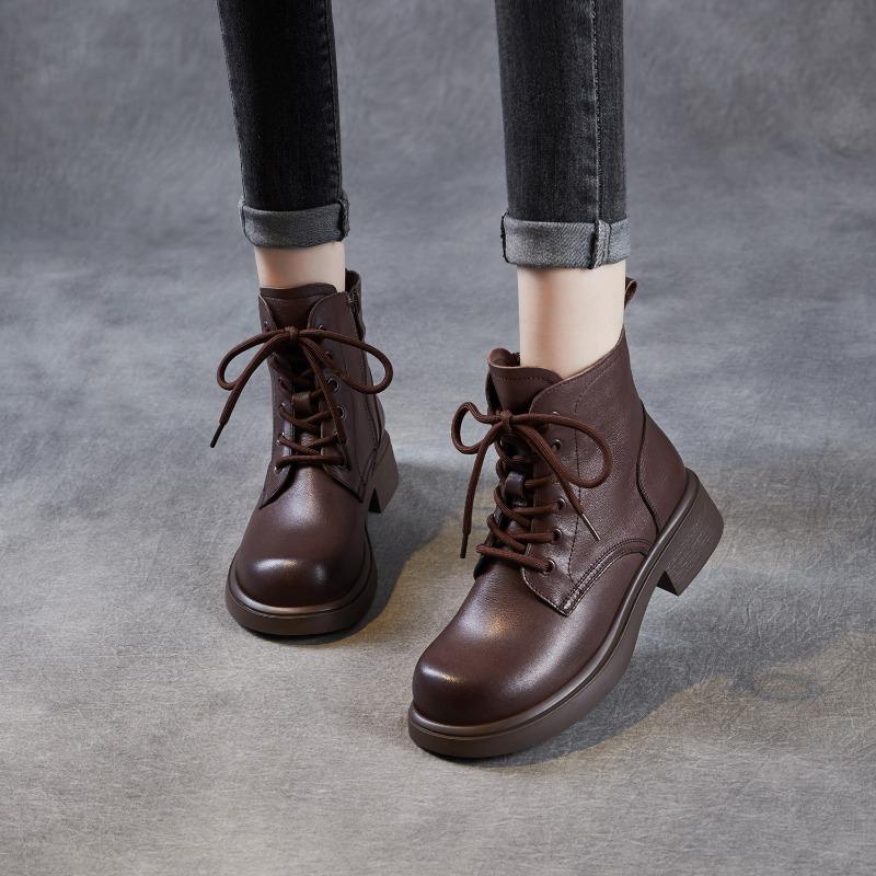 First layer cowhide Martin boots women's autumn and winter new British retro leather thick-soled commuter short boots single leather boots