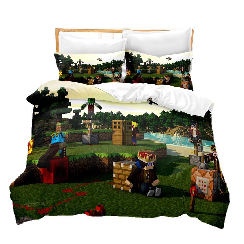 3D Digital Printing Quilt Set Three-Piece Minecraft Game Children'S Cartoon