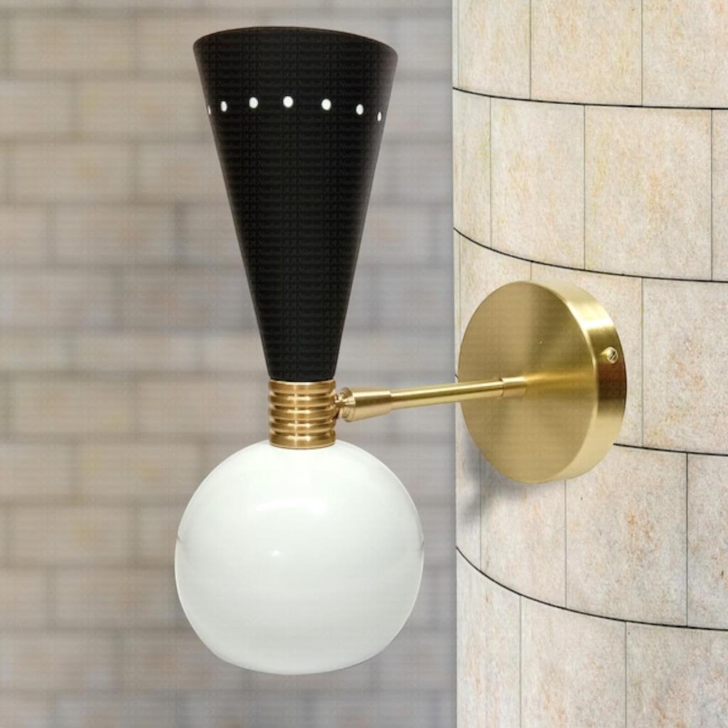 1950er Mid Century Italienische Wand-Waschtischleuchte - 2-flammige Wandleuchte - Messing Glocken-Kegelform Wandleuchte (Multicolor)