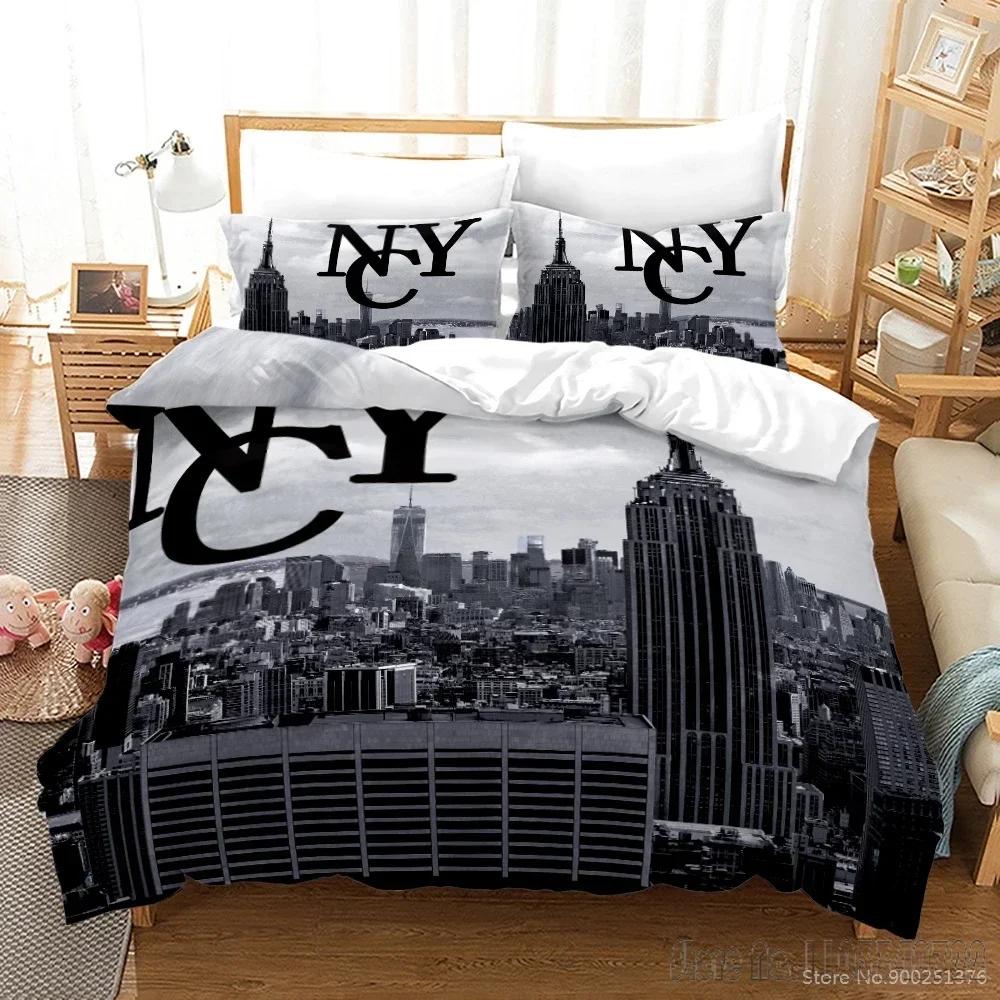 New York City Night View Love Child Duvet Cover Set HD Comforter Cover Bedclothes for Kids Bedding Sets Bedroom Decor