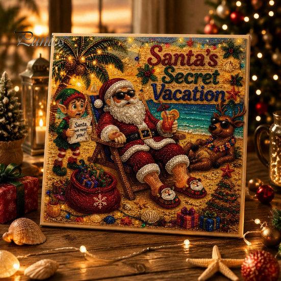 Seasonal DIY Art Supplies Xmas Faux Pearl Kit, Santa Claus Reindeer Painting Calming Hands On Hobbies Sparkling 3D Festive Wall Craft Kit for Adults,