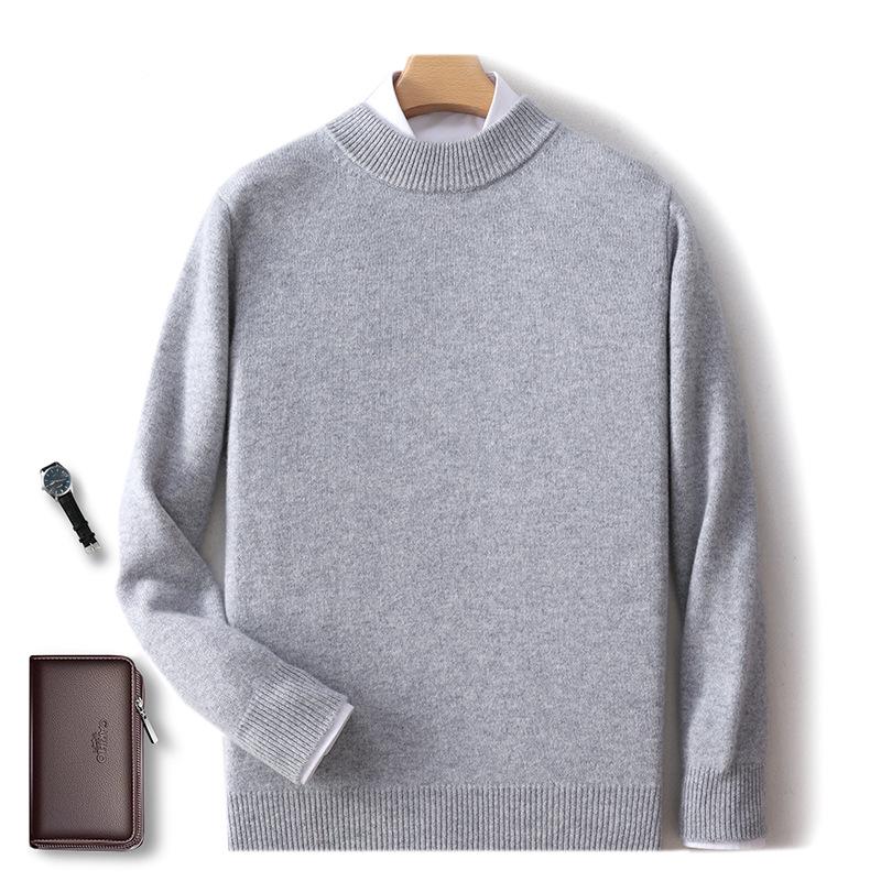 2025 Men's Pure Wool Half-High Neck Pullover Sweater - Warm Fashionable Knitwear for Young Adults