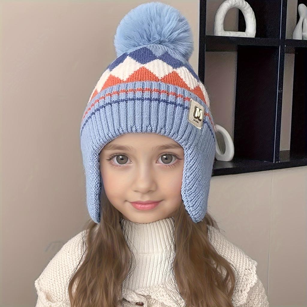 1 Winter Thickened Fleece-Lined Knit Hat for Kids, Unisex Warm Ear Protector, Suitable for Daily Wear, School, and Cycling,Thickened Winter Hat