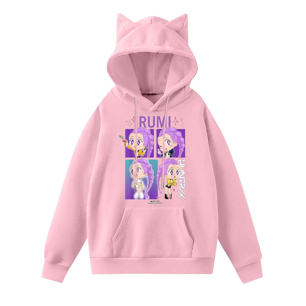 Ladies Fashion Casual Long Sleeve Printed Round Neck Hoodie Pullover Top With  Pockets