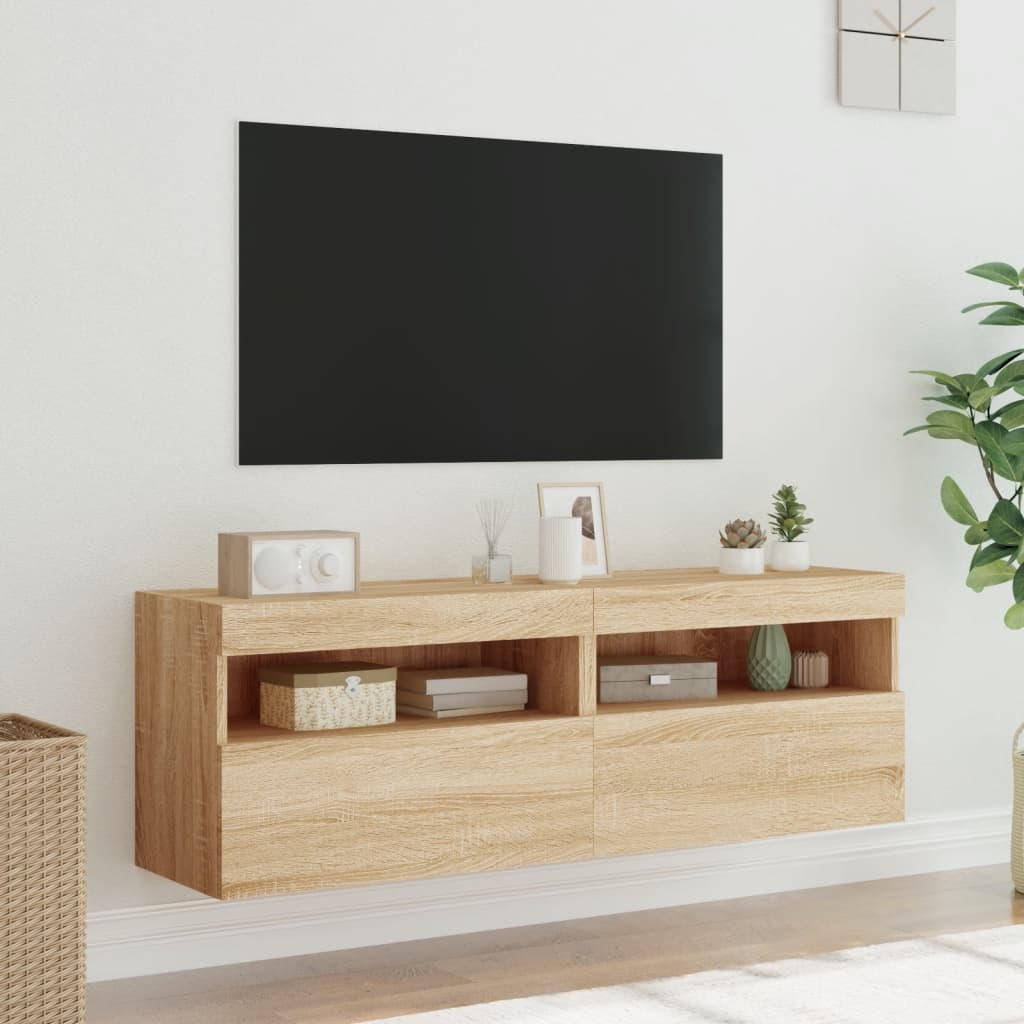 Vidaxl Wall-Mounted TV Cabinets With LED, 2 Pcs., Sonoma Oak, 60X30X40 Cm