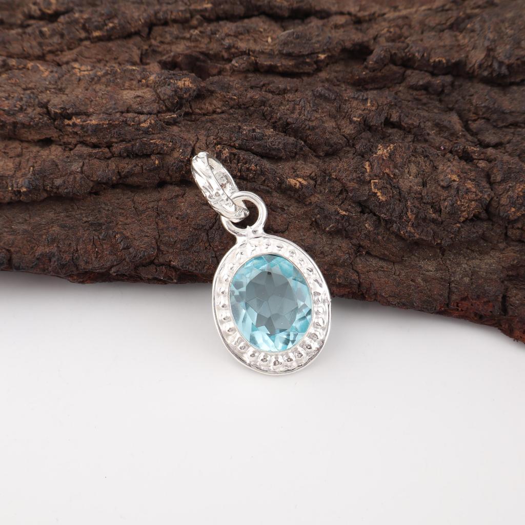 Sky Blue Topaz Gemstone Pendant, Handmade Gorgeous Jewelry, 925 Sterling Silver Jewelry, Everyday Pendant For Wedding Gift