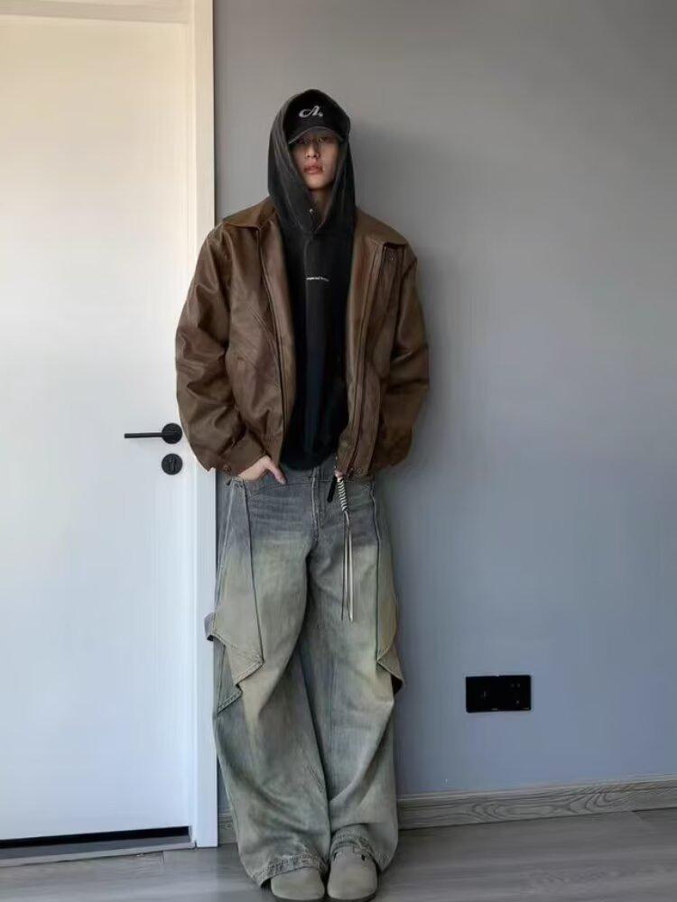 Maillard Men's Retro Patchwork Leather Motorcycle Jacket - High Street Fashion Cleanfit