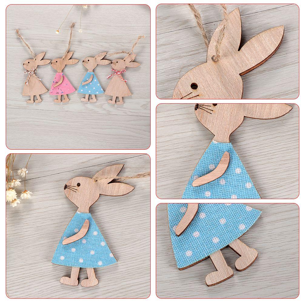 3PCS DIY Wooden Hanging Home Decorations Easter Rabbit Easter Ornaments Wood Crafts Cute Bunny