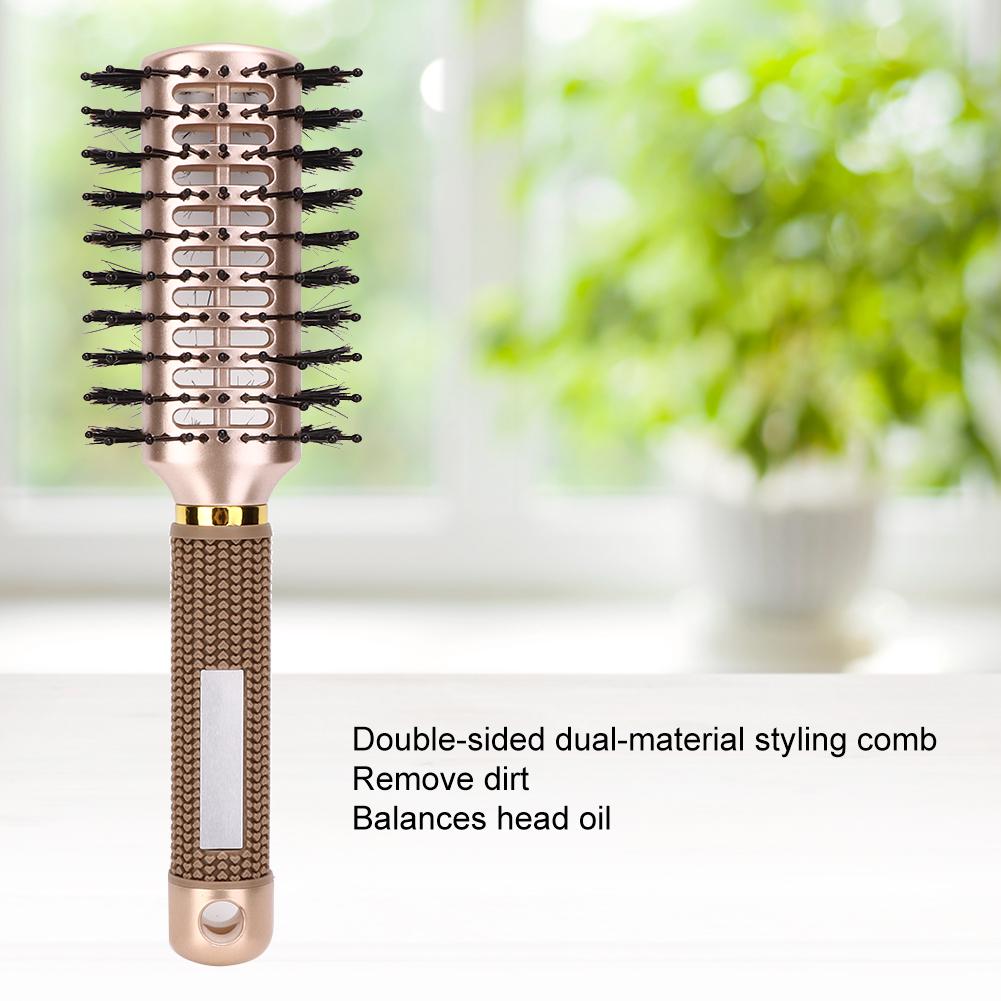 Double Sided Nylon Anti Static Hairdressing Comb Handheld Bristles Hair Styling Comb Gold