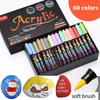 60 Farben Acrylfarbe Stifte Marker Permanentmarker für Felsenmalerei Glas Keramik Stoff Holz Metall Pinselspitze Kunstbedarf