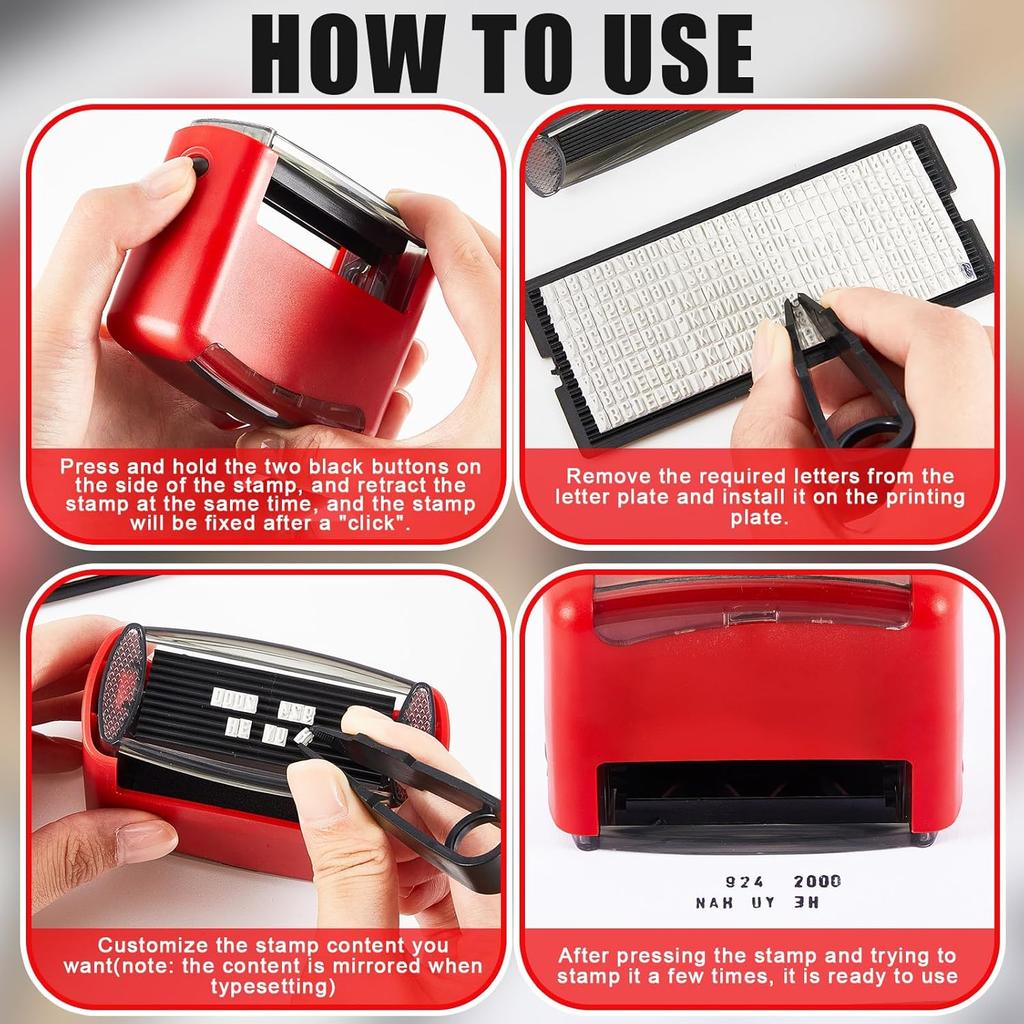 Fulmoon 2 Pieces Self Inking Rubber Stamp Personalized Do It Yourself 5 Lines Custom Message or Address Stamp Kit with Black Ink for Office Business