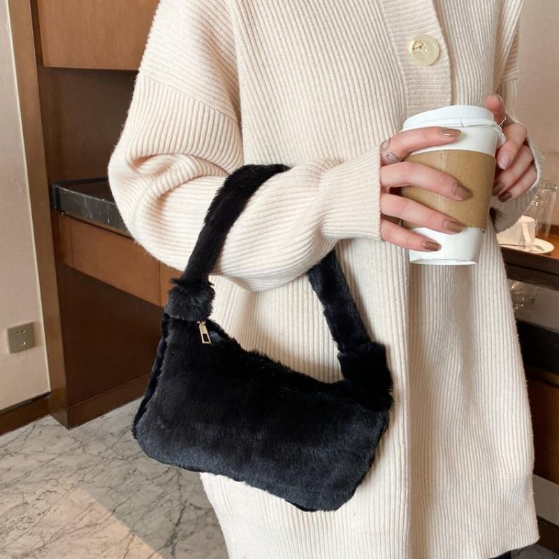 Autumn and Winter Fluff Solid Color Mini Bag Casual Fashion Underarm Women's Bag Fashion Plush Handbag
