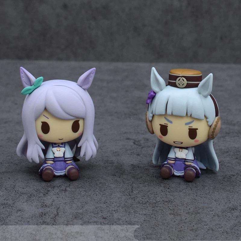4Pcs/Set Uma Musume Pretty Derby Chibi Figures Mini Horse Ears Kitasan Black Gold Ship Tokai Teio Oguri Cap Cute Anime Model Toy