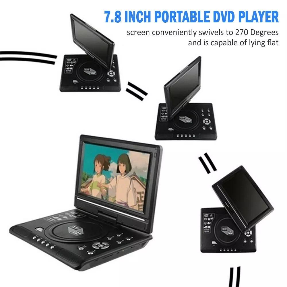 Reproductor DVD EVD portátil de 7,8 pulgadas con funciones TV/USB/juego