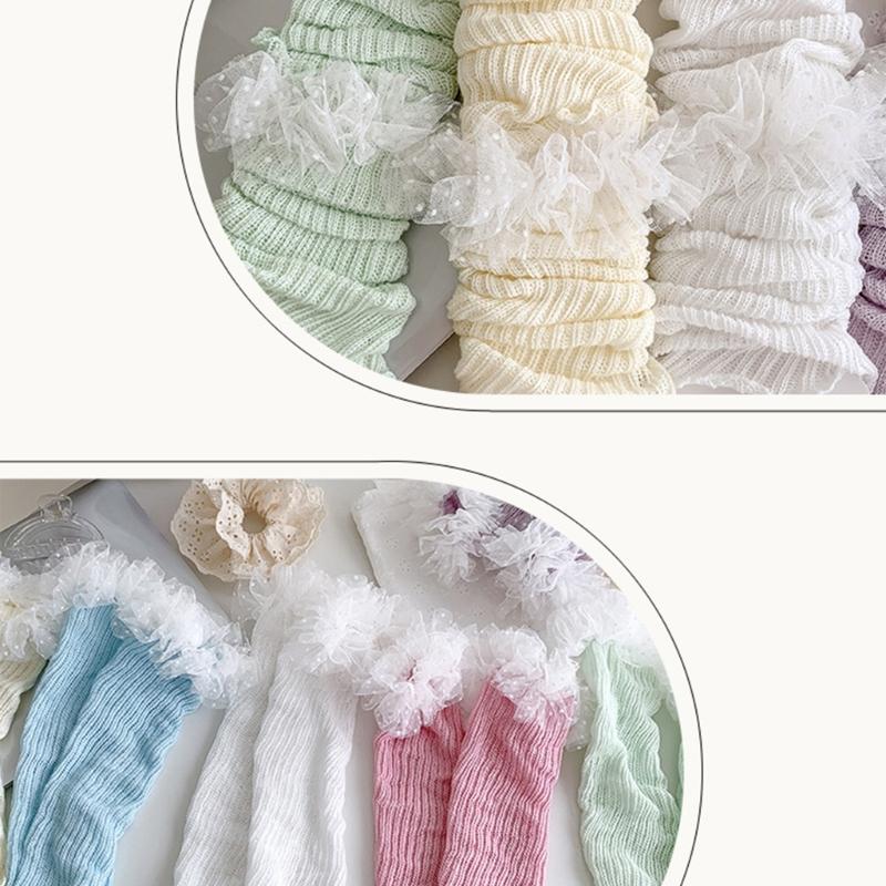 Breathable Cotton Lace Socks for Kids Age 3-13 Years Soft & Comfortable Elastic Leg Warmer with Dot Tulle
