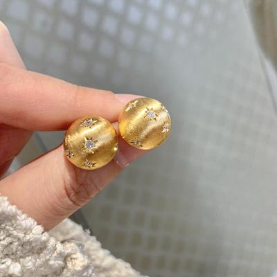 Retro Style Round Brushed Diamond Inlay Starry Sky Earrings For Women Exquisite And Fashion Earings Stud Luxurious Jewelry Gifts