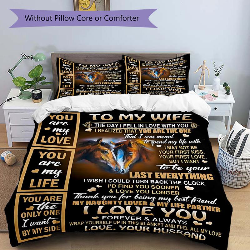 3pcs Love Quotes for Wife Duvet Cover Set, Cover For Bedroom Guest Room (1 Duvet Cover + 2 Pillowcase, Without Quilt),  Yy250922219