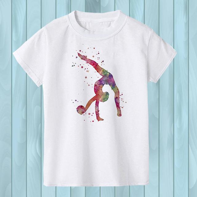 Gymnast Dancer T-Shirt Femme Watercolor Rainbow Gymnastics Art Tshirt Girls Summer Kids Tees Shirt Tops Child Streetwear Hipster