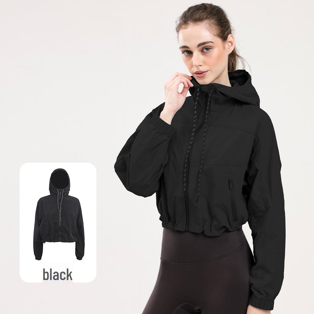 

Жіноча швидковисихаюча куртка для йоги: Дихаючий топ для бігу та спорту на відкритому повітрі зі шнурком для регулювання посадки L