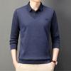 Autumn Fake Two-Piece Long-Sleeved T-shirt Men Clothing for Middle-Aged Dad Striped Shirt Collar Casual Bottoming Top Men