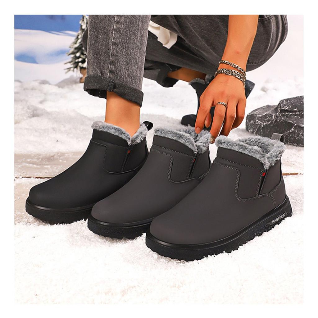 Men's Cotton Shoes with Thick Winter Plush Lining, One Foot Outdoor Anti Slip Snow Boots