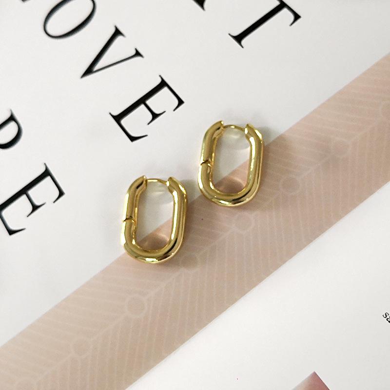 French Retro Minimalist Oval Geometric Hoop Earrings for Women