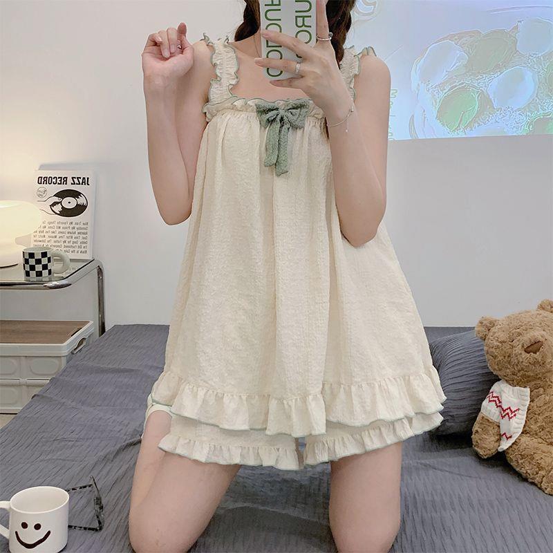 

Подходящая пижама для женщин на лето, мятая ткань, модные шорты, темпераментная, свежая летняя девушка, комплект из двух предметов, домашняя одежда 3XL