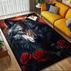 1pc Wolf Roses Themed Rug for Home Decor, Non-slip Office Carpet, Chair Mat, Outdoor Mat, Christmas and Halloween Gifts-0731051