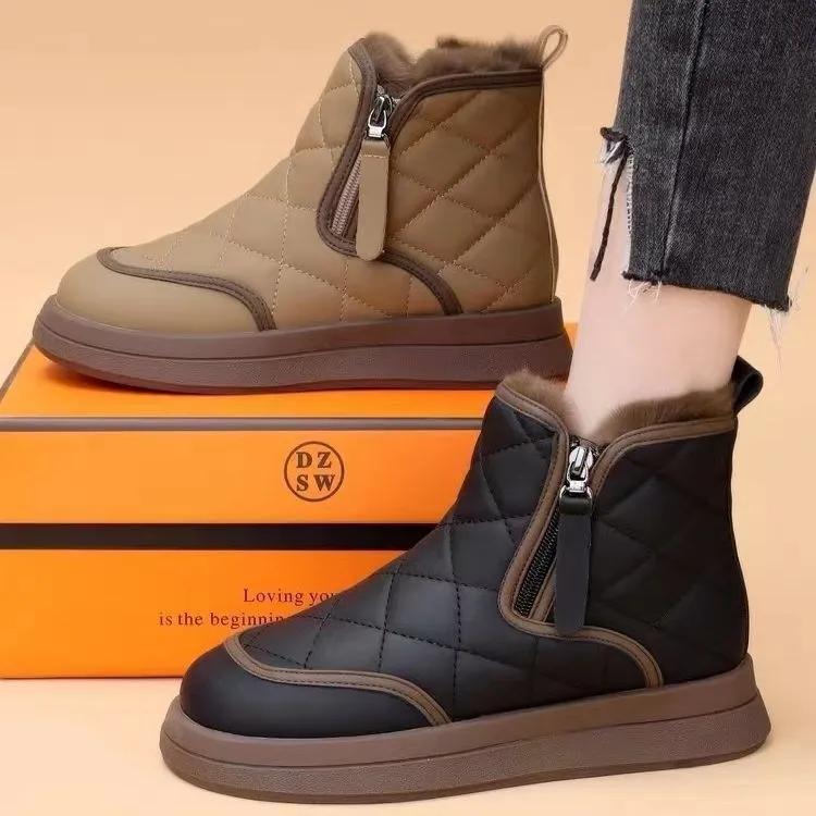 Women Snow Boots Winter Waterproof Short Plush Warm Zipper Boots Outdoor Flats Platform Ladies Casual Ankle Boots Botines