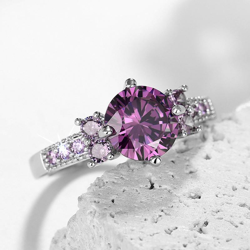 925 Sterling Silver Purple CZ Rings Bridal Wedding Accessories Women Rings Anniversary Gift Temperament Lady Jewelry