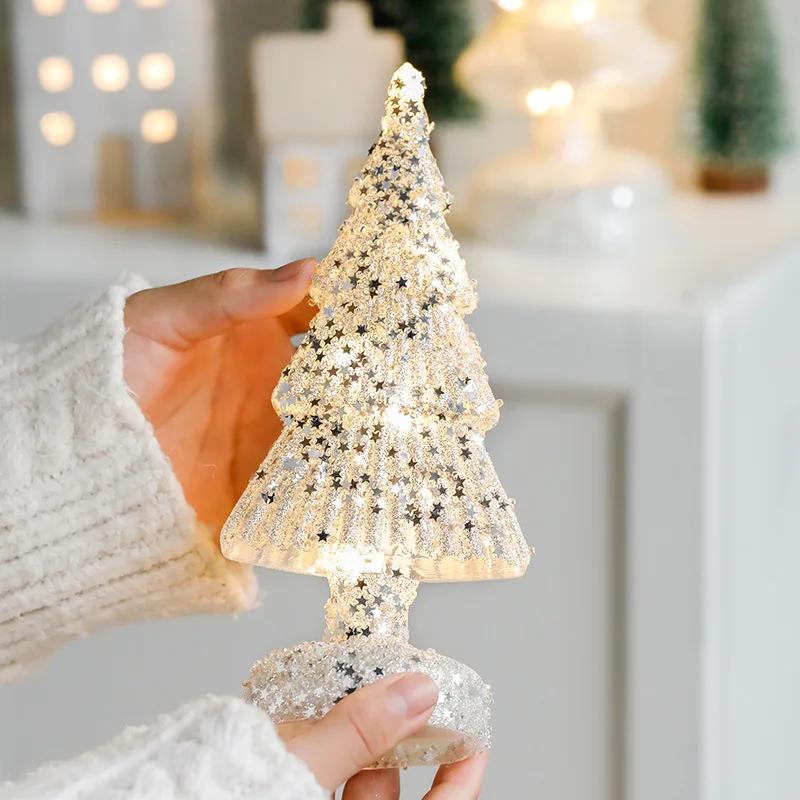 Glowing Glass Christmas Tree Ornaments Home Luminous Desktop Decoration Led Night Light Party Xmas Decorations Festival Kid Gift
