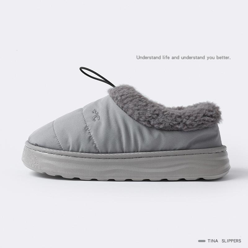 Fashion Crestar Women Fur Cotton Shoes Fashion Outdoor Waterproof Down Men Cotton Slippers Winter Indoor Warm Non-slip House Fluffy Shoe