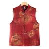 Plus Size Floral Two-Tone Stand Collar Vest for Middle-Aged and Elderly Women - Spring & Autumn Style