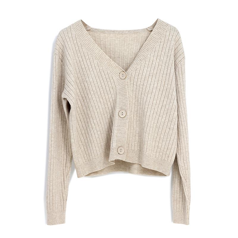 Women's V-Neck Knitted Cardigan - Long Sleeve Spring/Autumn Shawl Jacket
