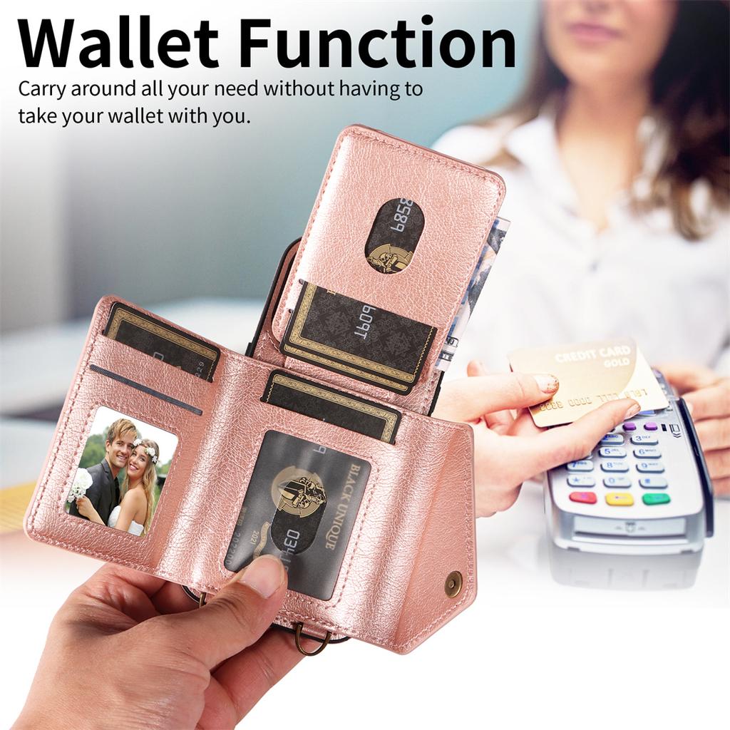 Per iPhone 6/6s/6Plus/7/8,7Plus/8Plus,iPhone SE (2020/2022) Tracolla Corda Anello Staffa Design Porta Carte Slot Copertura con Texture Litchi Custodia per Telefono