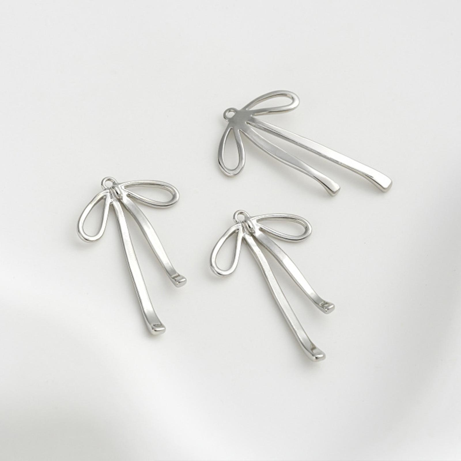 

1 Piece Brass Charms Bowknot Hollow Clear Cubic Zirconia Golden Silver Color Metal Pendants DIY Earrings Necklace Jewelry Making