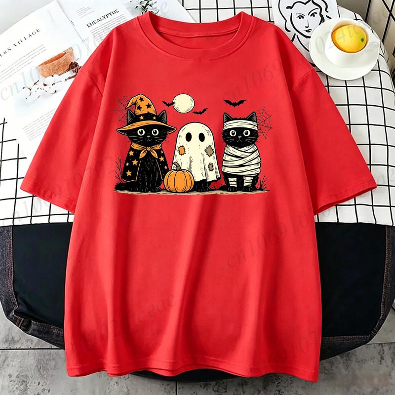 Black Cat Pumpkin Tshirt Ghots Gothic Fall Cat T Shirt Halloween Spooky Season T-shirt Horror Party T-Shirts Unisex Short Sleeve