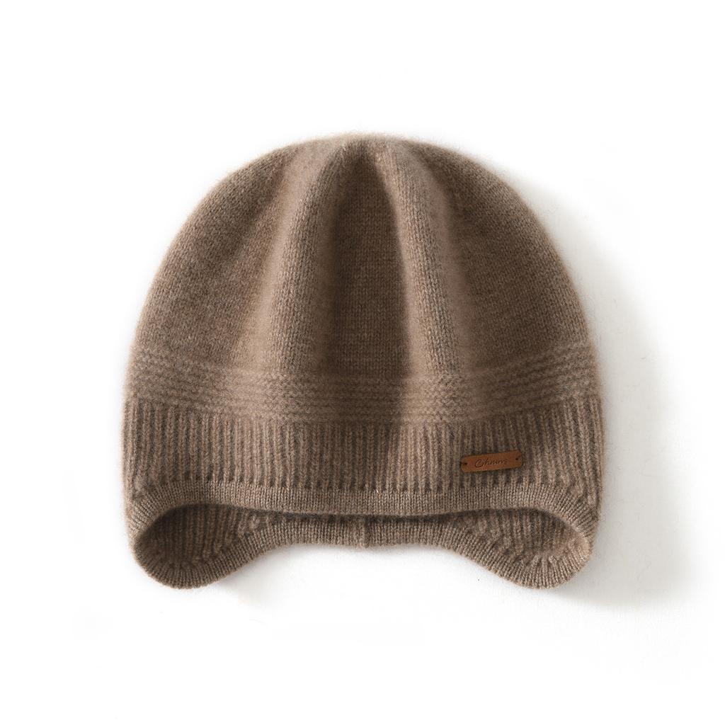 Cashmere autumn and winter new women's high-end solid color knitting outdoor warm fashion heavy ear protection casual