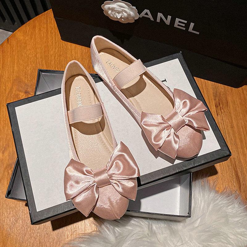 Fashion Flat Shoes for Women 2025 Spring and Autumn Period Bow Bow Round Bow Ballet Mary Jane Shoes Ladies Loafers Women