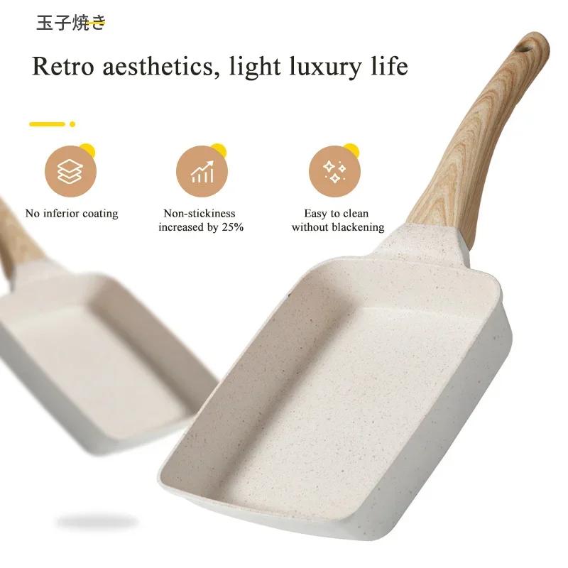 Olla japonesa cuadrada para cocinar tamako, sartén para tortillas, rollos de huevo con mango anti-escaldaduras desmontable para todas las estufas, olla sin humo