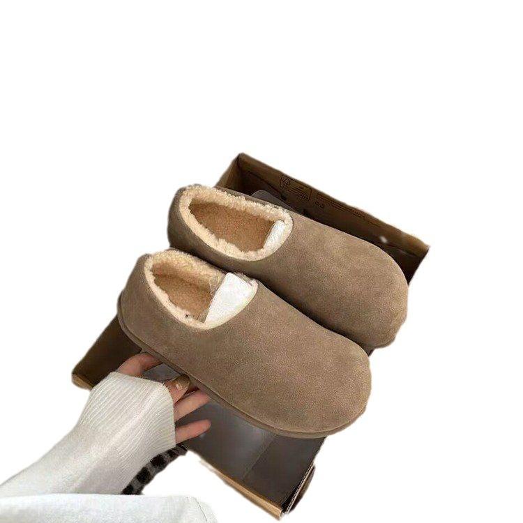 Heel All-inclusive Velvet Warm Neck Ken Shoes, Women Wear Thick-soled Fluffy Shoes In Autumn and Winter, and Cotton Shoes On One Foot