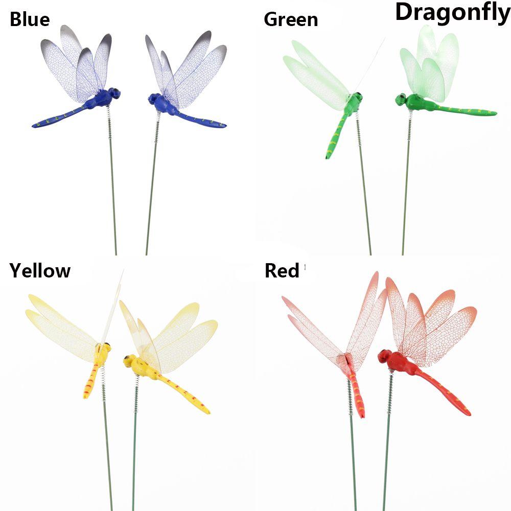 5/10PCS 3D Garden Decor Lawn Ornament With Stem Artificial Dragonfly Thin Stick Simulation Butterfly