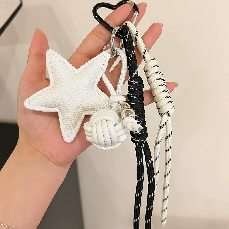 Bag Charm PU Leather Five Pointed Star Bag Pendant Woven Rope -Lost Leather Star Girl Sporty