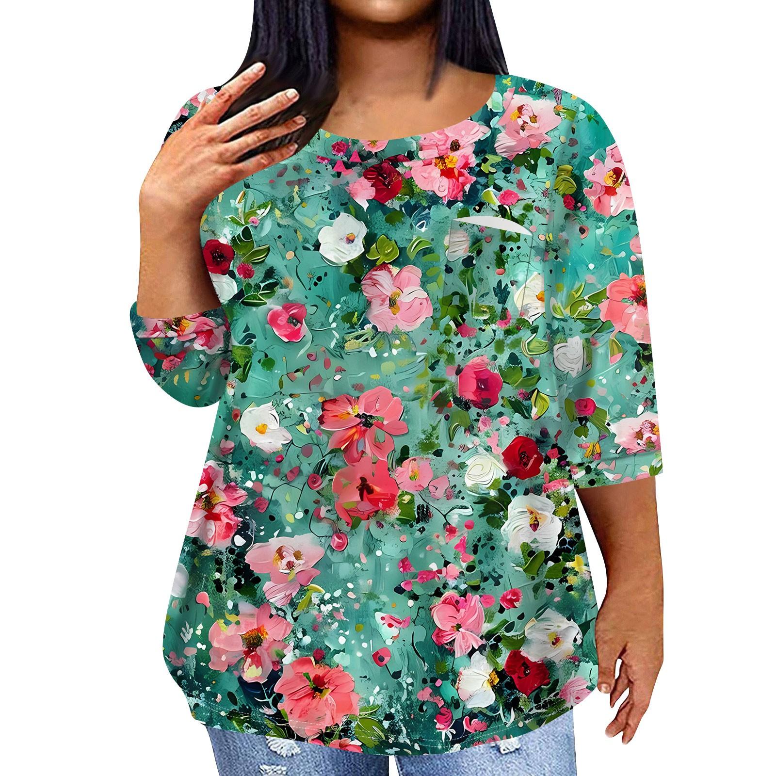 

Женский модный повседневный пуловер с круглым вырезом и рукавом три четверти с принтом, топ с рукавами 4/3 XXXL зелёный