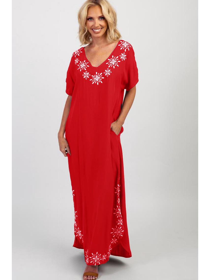 

Районный халат-накидка на пляж с V-образным вырезом и вышивкой One Size