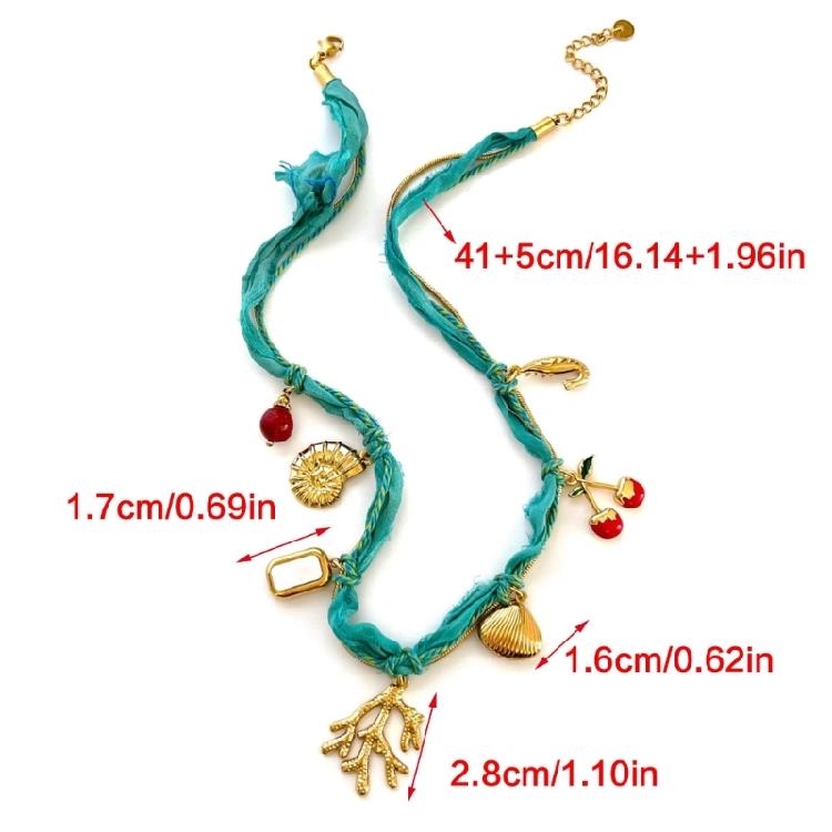Adjustable Summer Beach Necklace Multilayer Fabric Design Shell Conch Fruit Pendant Neckchain For Casual Styling
