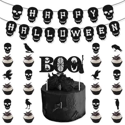 Halloween Skull Crow Letter Pull Flag Latte Flower Cake Plug Set Customized