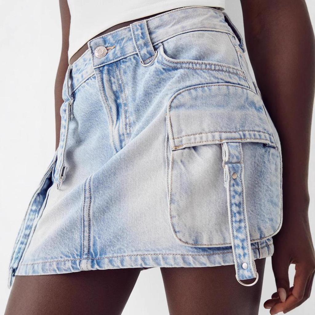 Spicy Girl Mehrere Taschen Arbeitskleidung Denim Minirock